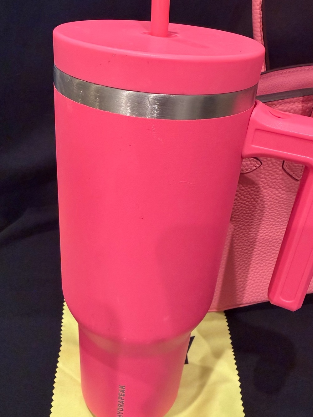 Pink Insulated Travel Tumbler with Handle and Straw